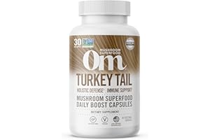Om Mushroom Superfood Turkey Tail Mushroom Capsules Superfood Supplement, 90 Count, 30 Days, Immune Support, Polysacchrides, Beta-Glucans, Gut Health & Holistic Defense Mushroom Supplement