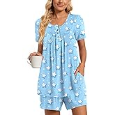 COFNEW Women Pajama Sets Summer Short Sleeve Pjs 2 Piece Plus Size Lounge Sleepwear Set with Pockets