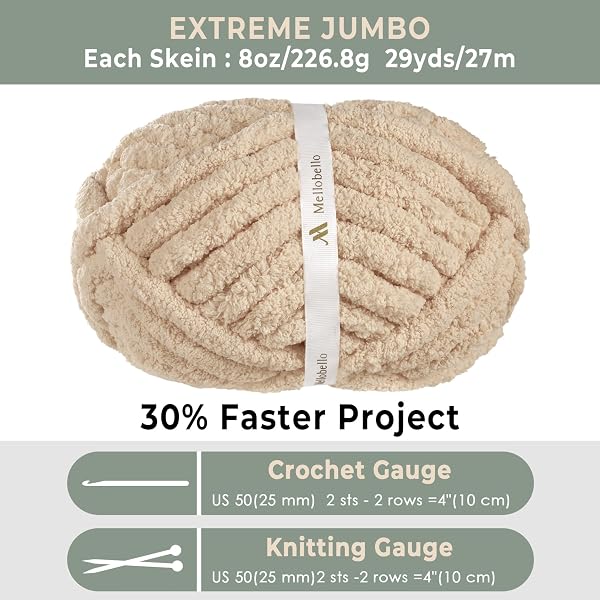 JUMBO CHUNKY YARN FOR HAND KNITTING – SUPER THICK CHENILLE CHUNKY YARN FOR CROCHETING – EXTRA SOFT BULKY FLUFFY BLANKET BIG YARN 8 JUMBO PACK (27YDS,8 OZ EACH SKEIN) KHAKI