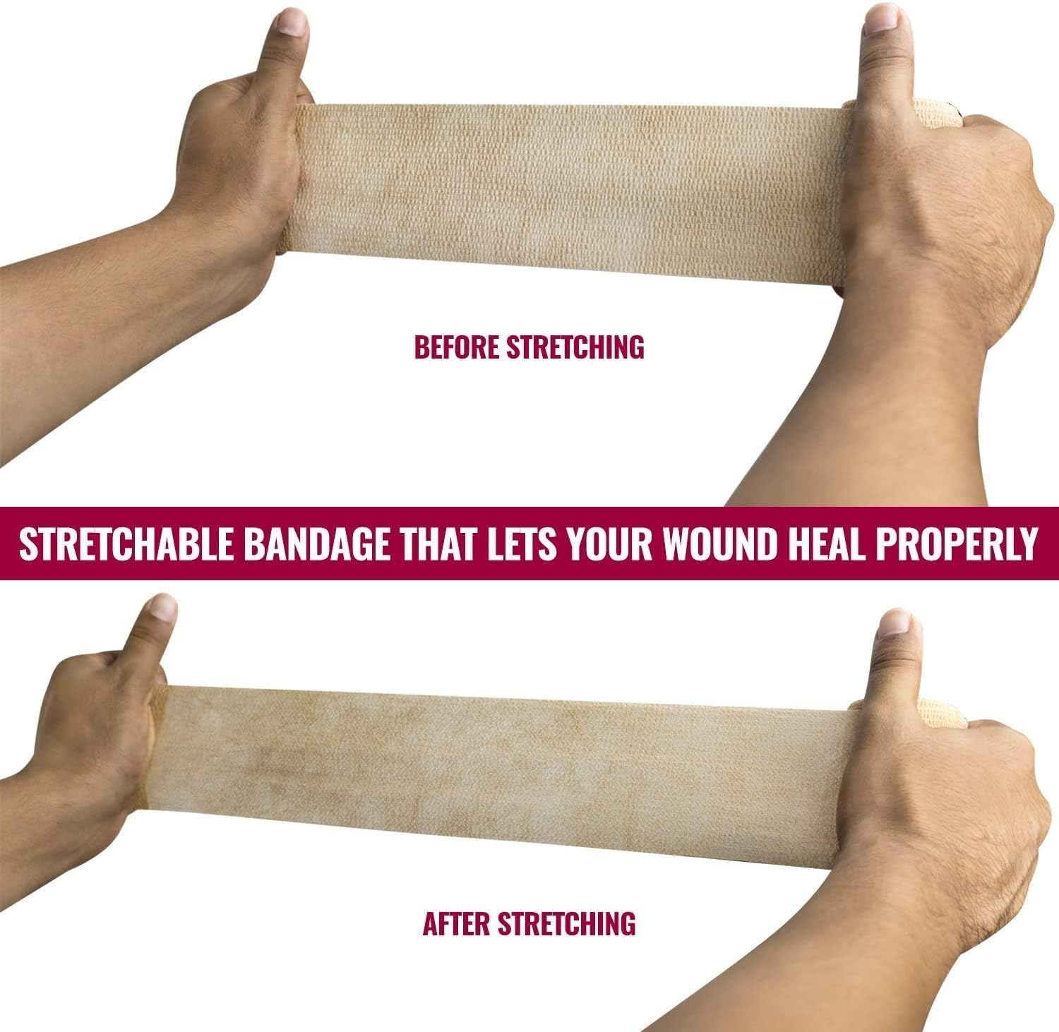 MEDca Self Adherent Cohesive Wrap Bandages 2 Inches X 5 Yards 6 Count with Strong Elastic First Aid Tape for Sprain Swelling and Soreness on Wrist and Ankle (Skin Color) - Image 4