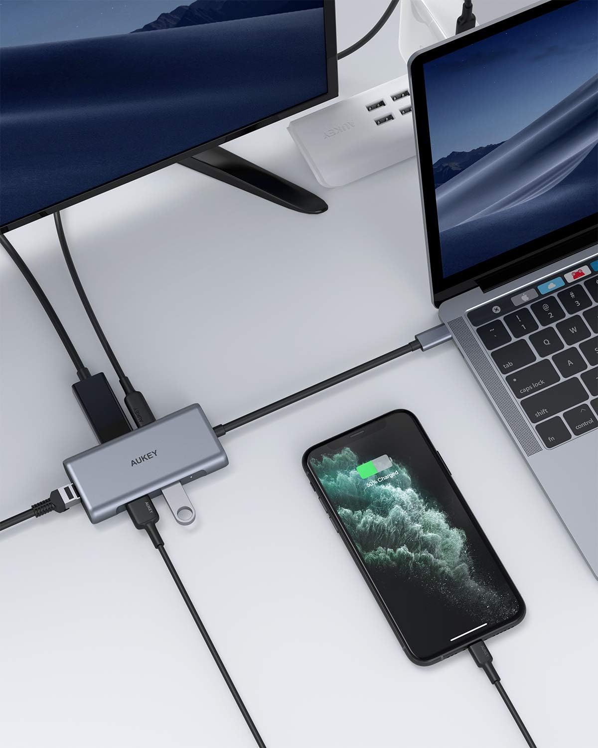 AUKEY USB C Hub Adapter, 5 in 1 Type C Hub with Ethernet Port 1000Mbps, 4K USB C to HDMI, 2 USB 3.0 Ports, 100W USB C PD Charging Thunderbolt 3, for MacBook Pro Air, Chromebook Pixel Laptop Phone: Computers & Accessories