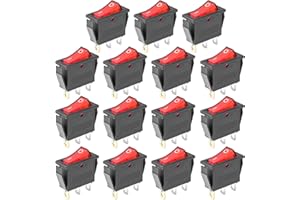 DaFuRui 15Pcs KCD3-101 250V/15A, 125V/20A Red Light Illuminated LED On/Off SPST 3 Pin 2 Position Mini Boat Rocker Switch