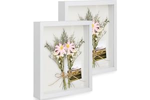 Anhow 2pcs 8x10 Shadow Box Frame Display Case, 3D Picture Frame with Transparent Glass, Display Case Box for Photos, Memorabilia, Crafts, Souvenir, Wedding Memories, Baby Items - White