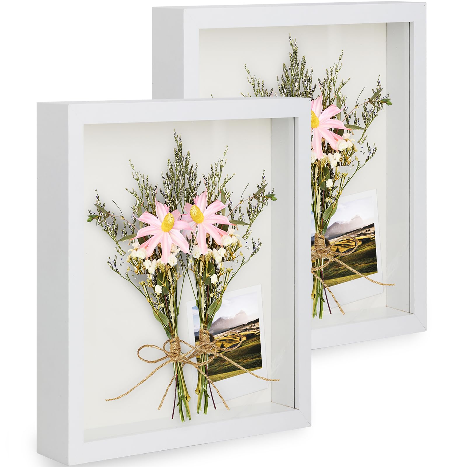3D Shadow Box Frame 6x8 inch, 2 Pack Picture Frame with Glass for Crafts, 3cm Deep Box Frame Display Cases Desktop or Wall Hanging for Photos, Crafts, Souvenir, Baby Items - White