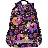 Purple Psychedelic Fox Cat Backpack Boys Girls Bookbag Elementary School Bag Kids Travel Rucksack