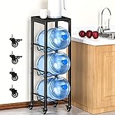 Mlinavn 5 Gallon Water Bottle Holder, 3-Tier Water Jug Rack,Water Jug Stand with Lockable Casters,Heavy Duty Water Storage Rack Water Dispenser Stand,Water Jug Holder for Kitchen,Office,Garage,Black