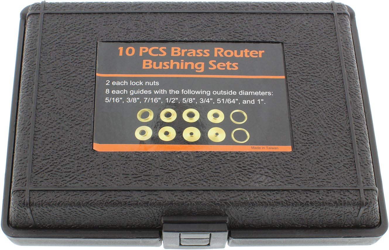 DCT Brass Router Template Guides Bushing 10-Piece Set & Black Carrying Case - Porter-Cable Guide Bushings 5/16 to 1in - - 