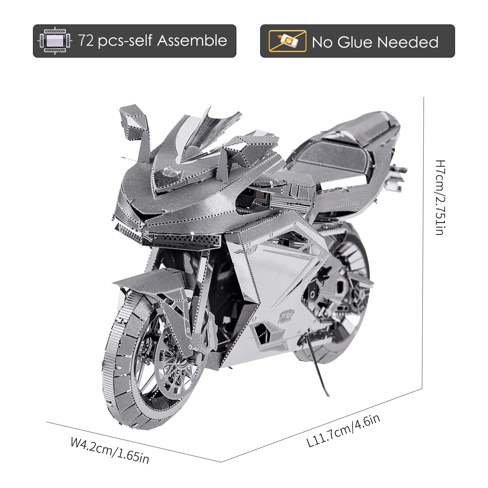 Piececool 3D Metal Puzzles for Adults, DIY 3D Motorcycle Model Kits,3D Puzzles for Teen Men Craft Kits, Great Birthday Gifts, 72 Pcs
