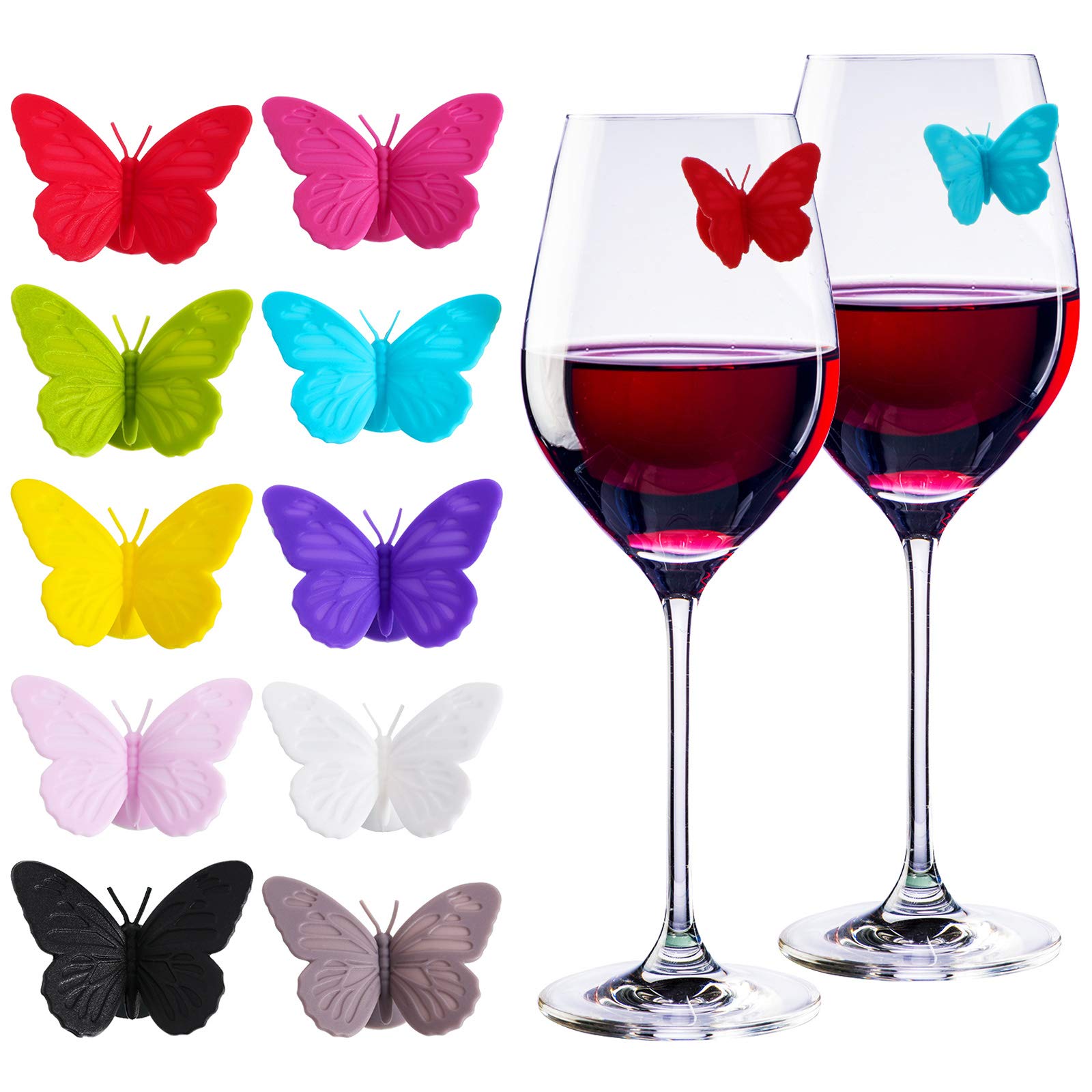 Photo 1 of Outus 20 Pieces Butterfly Wine Glass Markers, Silicone Wine Charms for Stem Glass, 3D Magnetic Drink Markers, Multicolored Drink Identifiers Tags for Cups for Weddings Birthday Bar Parties