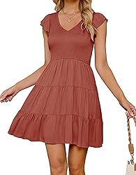 ZESICA Womens 2024 Summer Casual V Neck Flutter