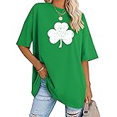 St Patricks Day Shirt Women: Oversized Shamrock Luckly Clover Tshirt Vintage Irish Green St.Patty's Day Tee Tops