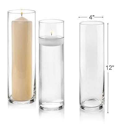 Buy Set Of 3 Glass Cylinder Vases 12 Inch Tall Multi Use Pillar Candle Floating Candles Holders Or Flower Vase Perfect As A Wedding Centerpieces Online In Nigeria B082wjvkhc