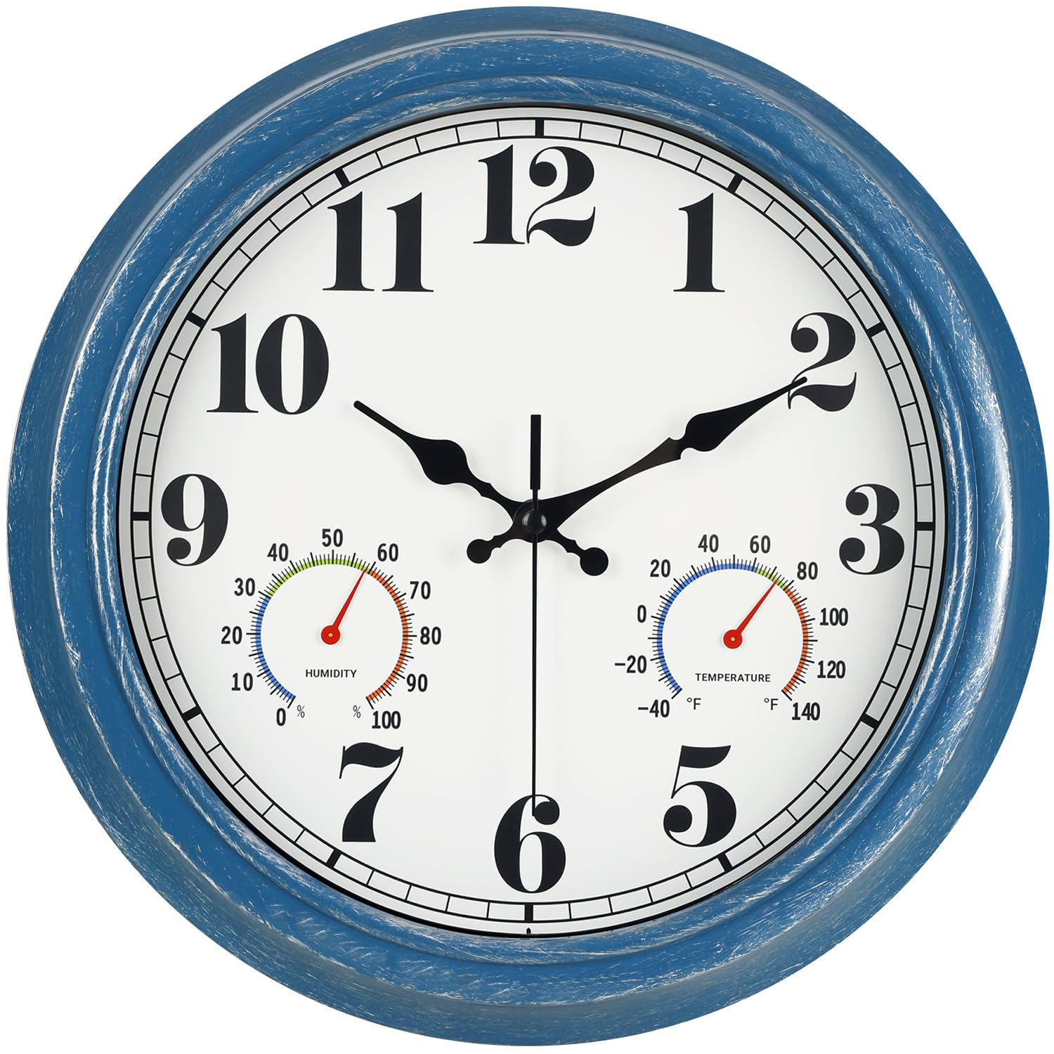 Photo 1 of JENLYSTIME 13 Inch Outdoor Clock, Waterproof and Silent, with Thermometer and Hygrometer, Large Numbers for Easy Reading, Perfect for Home,Office,Bedroom,Kitchen,Porch,Garden,Pool(Blue)