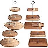 Zopeal 4 Pcs 3 Tier Serving Tray Square Wooden 3 Tiered Cake Stand Round Acacia Wood Serving Stand Rustic Cupcake Stand for Dessert Farmhouse Serving Stand Display for Wedding Tea Party