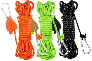 Outdoor Guy Lines Tent Cords Lightweight Camping Rope with Pulley Guylines Adjuster Tensioner Pouch for Tent Tarp,Canopy Shel