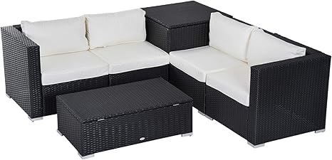 Outsunny 6pcs Deluxe Rattan Wicker Sofa Garden Sectional Couch