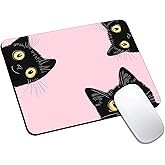 Pink Cute Black Cats Mouse Pad Small, Computer Mouse Pads for Desk, Non-Slip Rubber Base Portable Mousepad for Laptop, 9.5" x 7.9" Square Design for Home & Office Desk Accessories