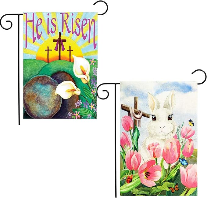 BeadChica 2 PCS Happy Easter Small Garden Flags,12 x 18 Double Sided
