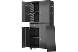 GLADIW Garage Storage Cabinet with Wheels, Metal Storage Cabinet with 2 Drawers and 2 Adjustable Shelves, Metal Lockers with Pegboards for Homes, Offices, Kitchens, Schools and Pantries