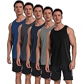 TELALEO 5 Pack Men's Workout Tank Tops Sleeveless Mesh Muscle Gym Shirt Quick Dry Black/Gray/Charcoal/Navy/Blue