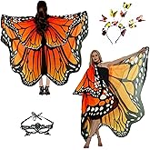 Halloween Butterfly Wings Costume for Womens, Moth Wings Butterfly Cape Adult Costume with Mask & Headband(3pcs)