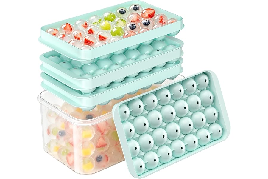 Ice Cube Tray with Lid and Bin - 3 Pack for 0.95 Inch Mini Ice Balls | Makes 84 Small Ice Balls with BPA-free Trays and Storage Bin, Ideal for Juice, Soda, Coffee and Cocktails