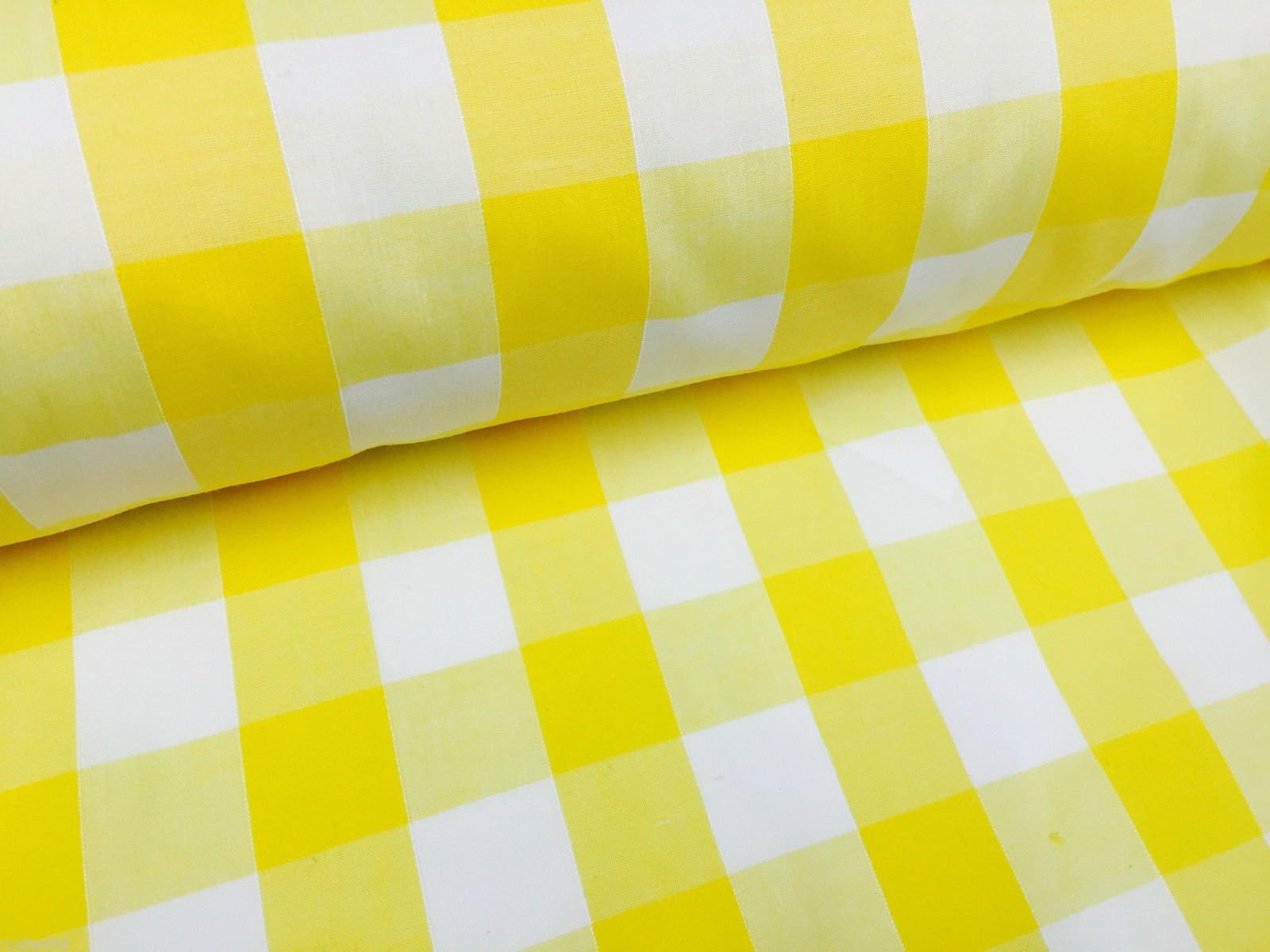 Yellow Gingham 1 inch Check Polycotton Fabric - per meter