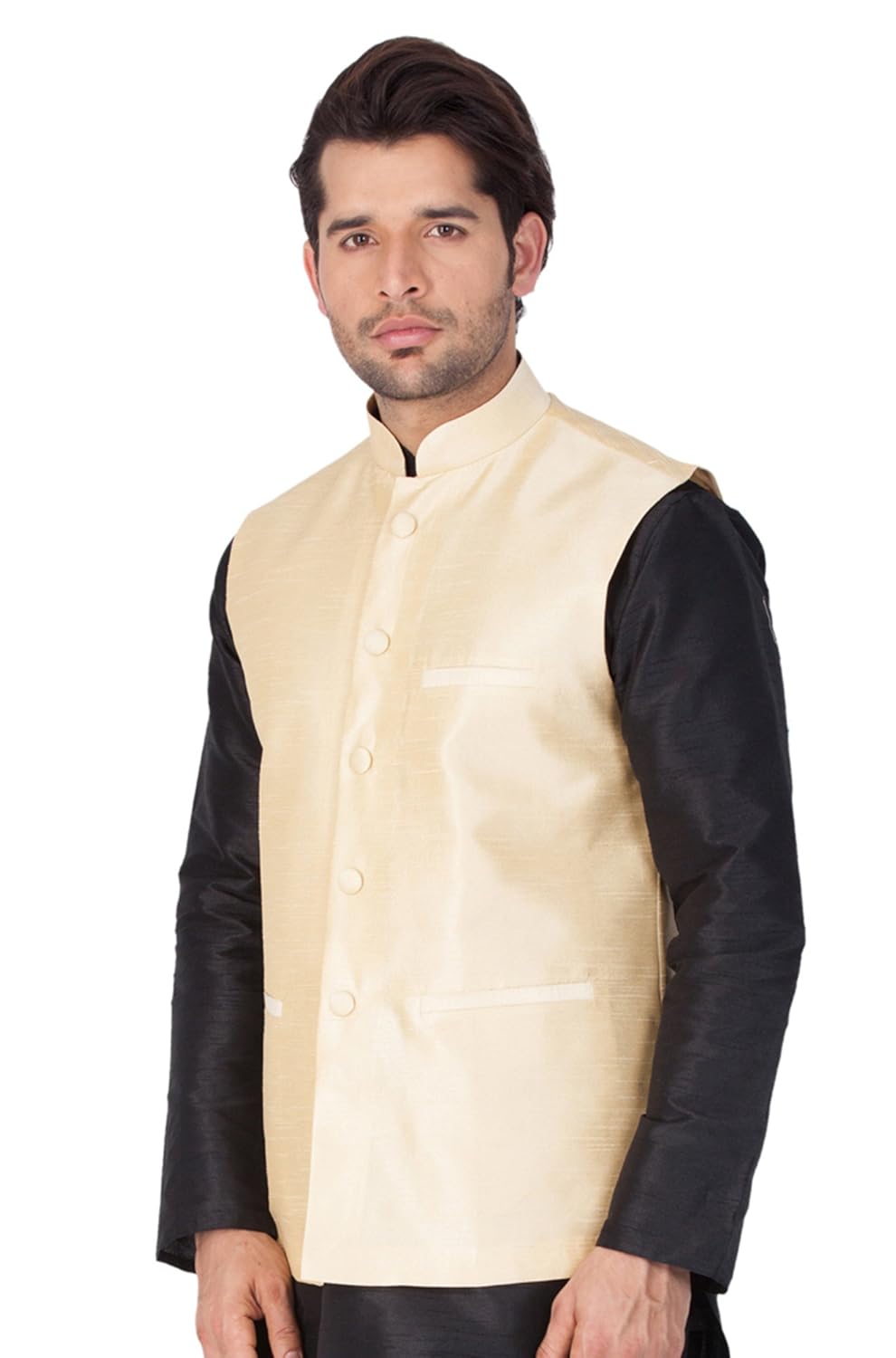 vastramay mens cotton blend nehru jackets (gold_vasmjgo001)