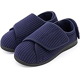 HomeTop Women's Corduroy Slippers Comfy Adjustable Hook and Loop Memory Foam Indoor Closed-back House Shoes