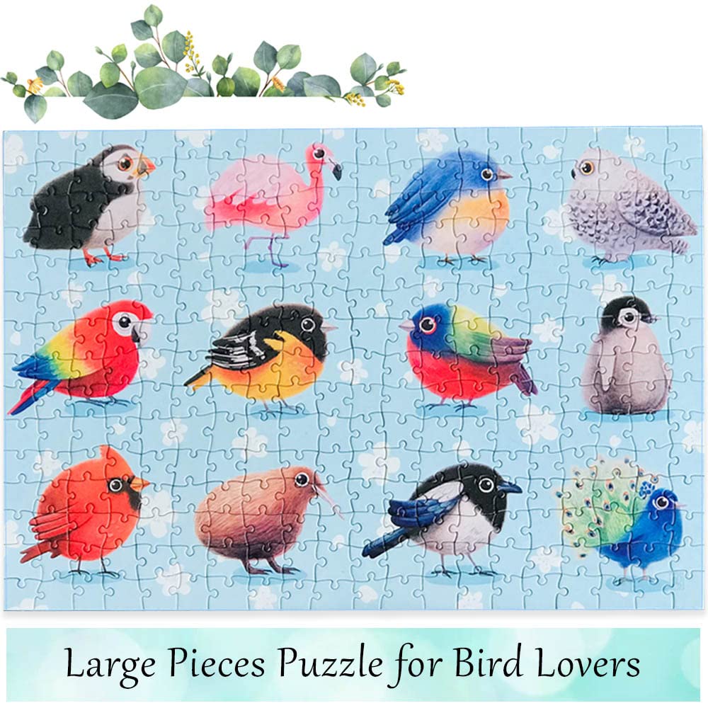 Birds Puzzles 300 Piece for Kids and Adults Large Pieces Cute Chubby Snow Owl Penguin Peacock Jigsaw Puzzle for Bird Lovers