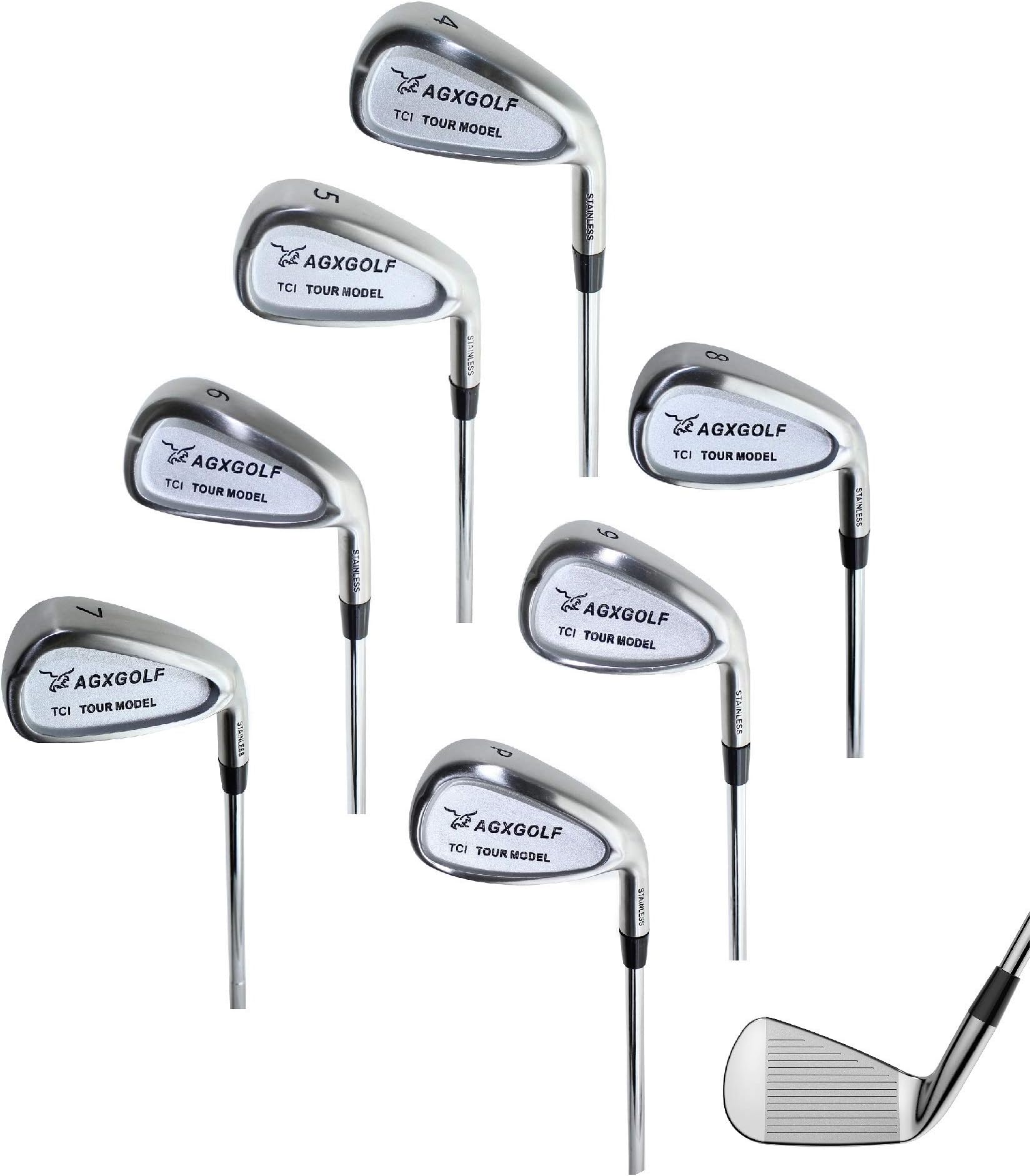 AGXGOLF Men's Tour Irons Set 4-9 Irons + Pitching Wedge + Bonus Sand Wedge, Stainless Steel: Senior, Regular or Stiff Flex Cadet, Regular or Tall Length; Right Hand