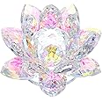 OwnMy 3 Inch Sparkle Crystal Lotus Flower Figurines Decorative Lotus Flower Ornament, Glass Lotus Feng Shui Decor Crystal Flower Paperweight for Home Office Tabletop Centerpieces