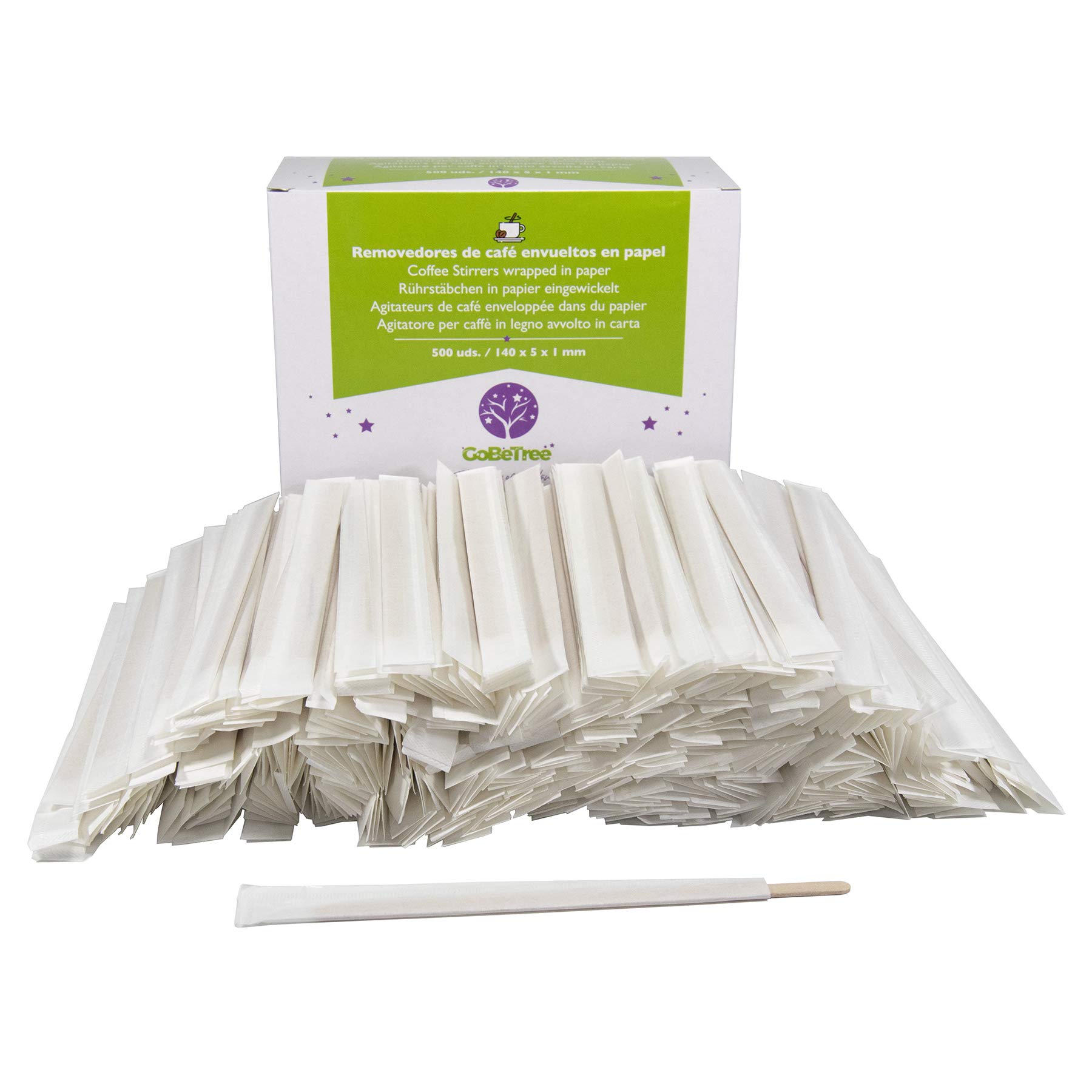 GoBeTree 500 Wooden Coffee Scoops, Biodegradable Coffee Stir Sticks, 14cm Length, Brown, 500 Count