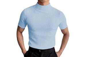 xoxingysm Mens Mock Turtleneck T Shirt Solid Ribbed Knit High Collar Short Sleeve Tops Spring Summer Slim Muscle Undershirt