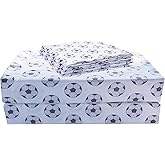 Chezmoi Collection 4-Piece Kids/Teens Sports Sheet Set - Soft Microfiber White Black Soccer Balls, Queen Size