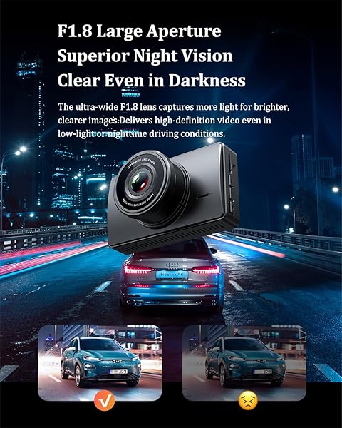 DASH CAM FRONT AND REAR, DASH CAMERA FOR CARS 4K+1080, DASHCAM BUILT-IN WIFI, APP CONTROL, 32GB CARD INCLUDED, 3″ IPS TOUCH SCREEN, 24H PARKING MONITOR, NIGHT VISION, G-SENSOR