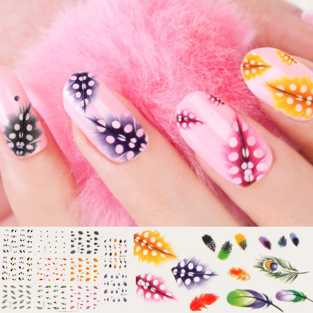 Nail Sticker,One Sheet Feather 3D Nail Art Water Decal Sticker