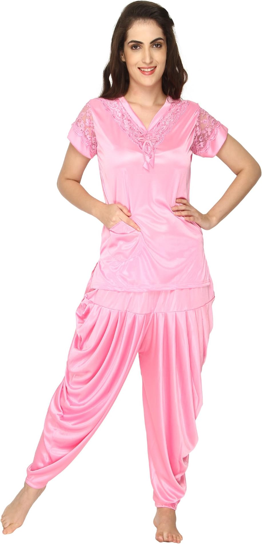 Pretty Awesome Top & Dhoti Style Bottom Night Suit/Nightdress/Nighty for Women and Girls(Size : M - L - XL)