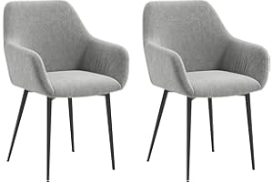 HOMCOM Dining Chairs Set of 2, Modern Velvet-Look Fabric Upholstered Kitchen Chairs with Backrest, Armrests and Steel Legs fo