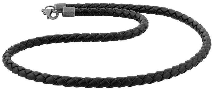 kuzzoi Männer Lederhalskette Geflochten aus Rinderleder in schwarz, Dicke 5,5mm, Karabiner Verschluss aus 925 Sterling Silber, markant exklusiv ideal für schwere Ketten Anhänger 803041