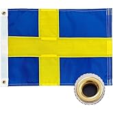 ROTERDON Swedish Flag 12x18 Inch, Embroidered, Heavy Duty Nylon, Boat Flag with Brass Grommets