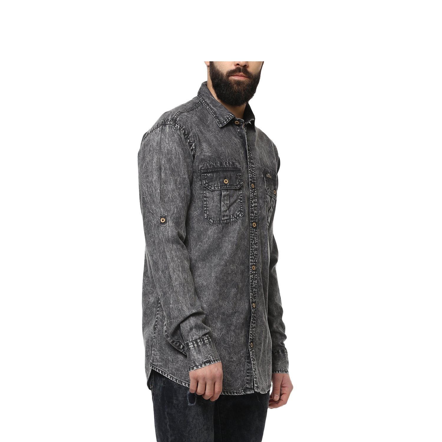 urbano fashion men's charcoal grey denim solid casual shirt