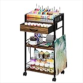 Homsorout 3 Tier Rolling Cart - Metal Utility Cart with Storage Drawer and Wheels, Versatile Art & Craft Organizer for Home, Office, or Studio Ideal for Storing Brushes, Paints, and Supplies Brown