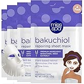 MISS SPA Anti-Aging Bakuchiol Repairing Facial Sheet Mask, Plant-Based Retinol, Hydrating Skin Care, Dermatologist Tested, 4 Pack
