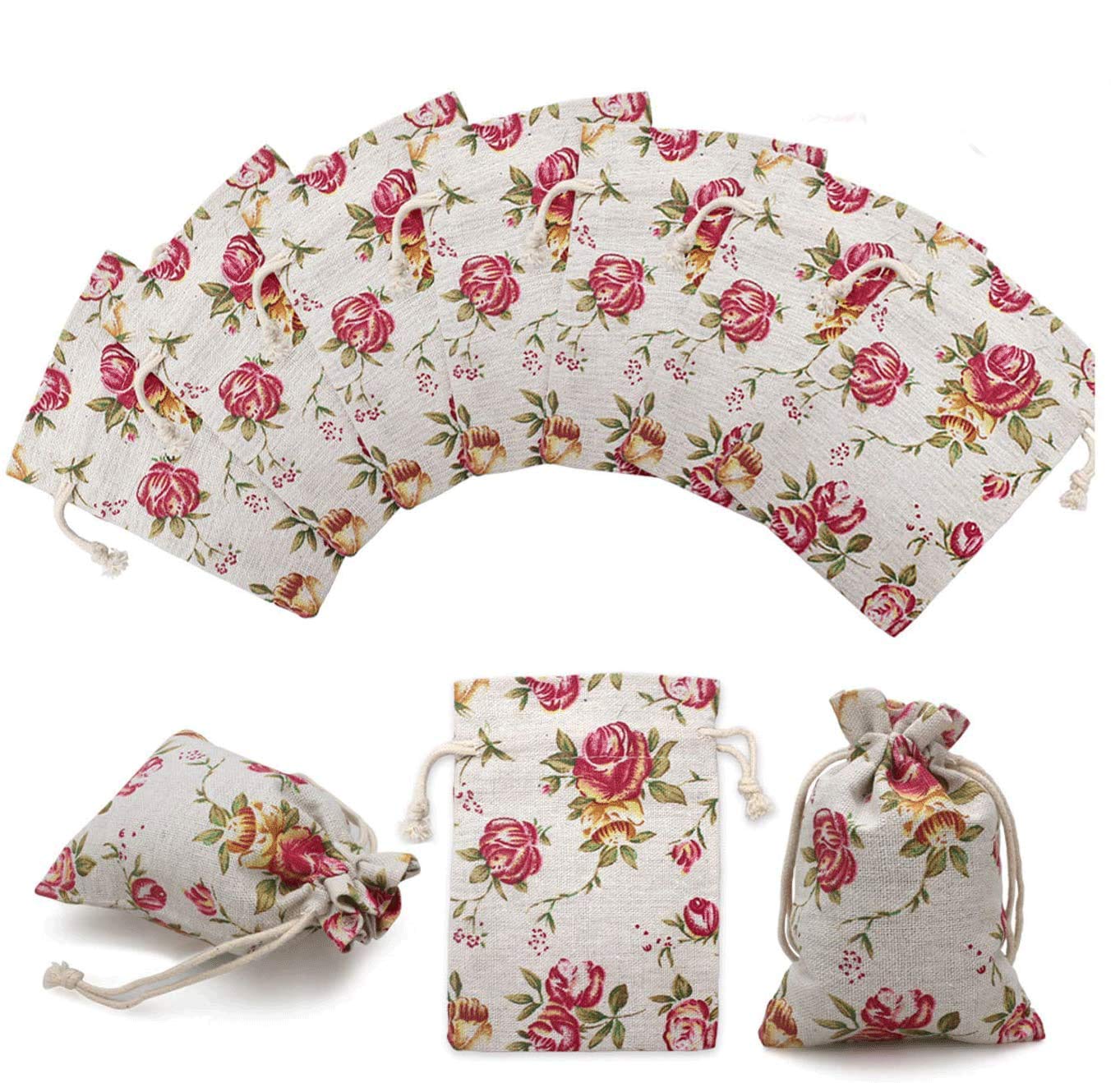 Hapdoo 24 Pack Rose Double Drawstring Burlap Bags Gift Burlap Favor Bag Reusable Linen Bags Jewelry Pouches Sacks for Wedding Party, 5.5"x 4", Presents Festivals Mothers Day Gift