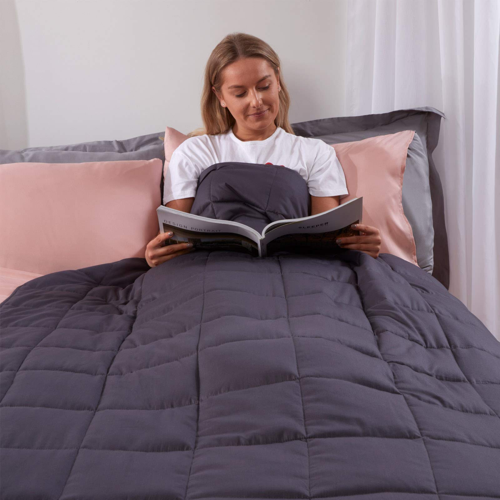 Highams Weighted Blanket Premium Material with Glass Beads for Kids Adults, Grey Dark - 60" x 80" 17lbs - Queen Size