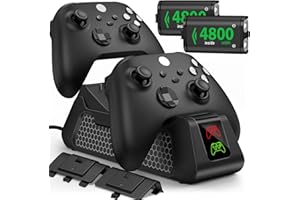 RJAD Charger Station for Xbox One Controller Rechargeable Battery Packs for Xbox, 2x4800mWh Rechargeable Batteries for Xbox Series X/S&One/S/X/Elite Controller Charging Dock-4 Battery Covers