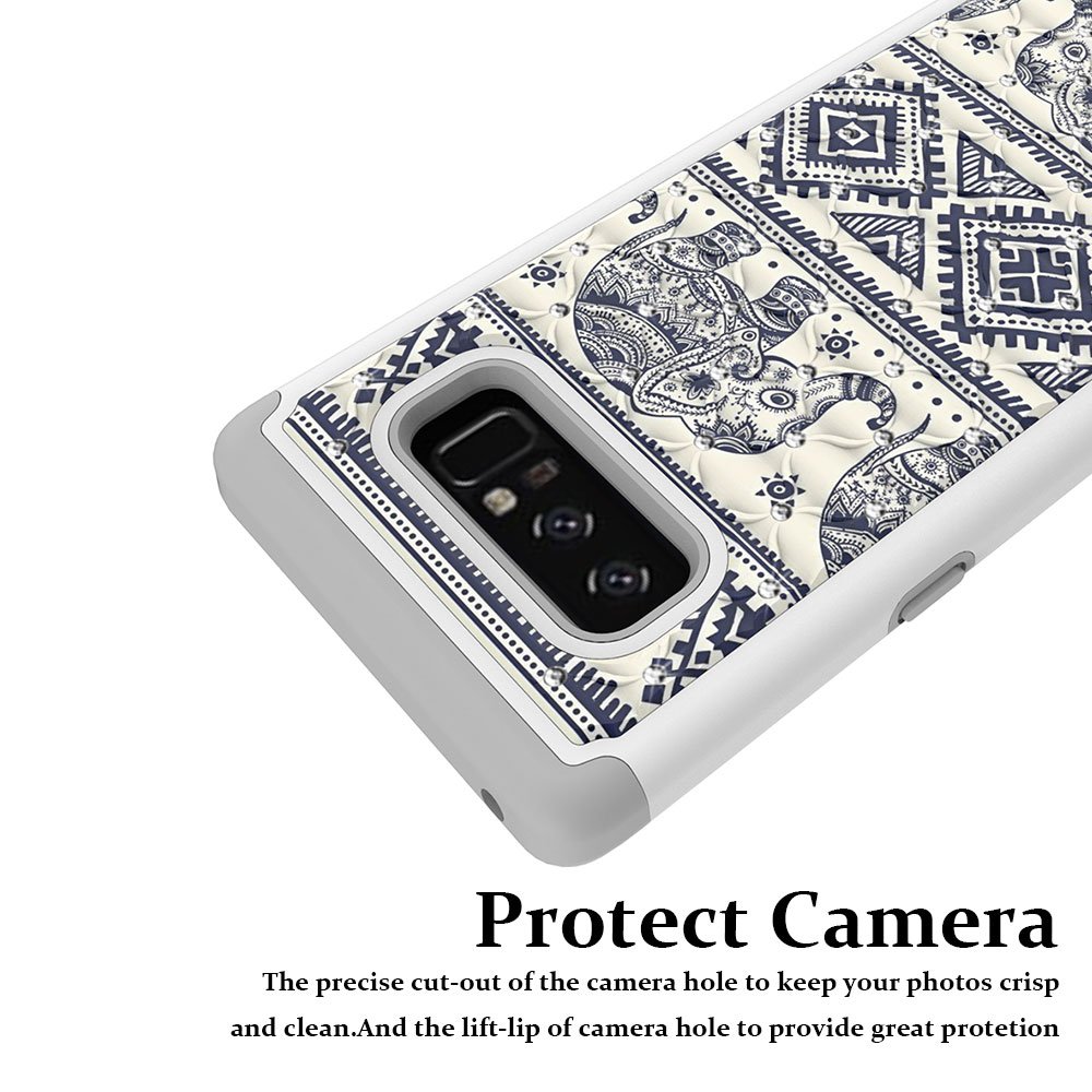 Note 8 Case, Galaxy Note 8 Case, MagicSky [Shock Absorption] Studded Rhinestone Bling Hybrid Dual Layer Armor Defender Protective Case Cover for Samsung Galaxy Note 8 (Elephant)