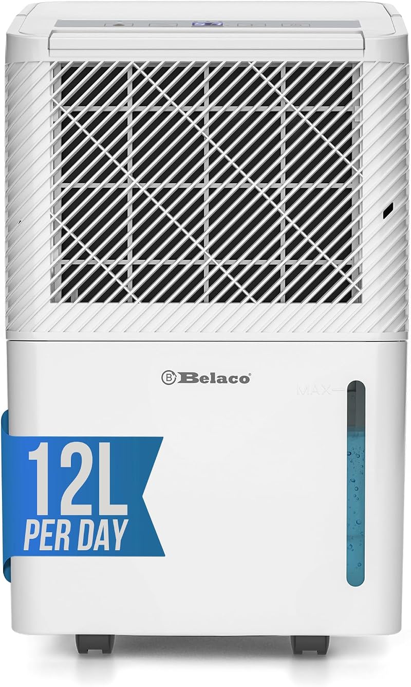 Belaco 12L Compressor Dehumidifier for Home Compact 24h Timer Digital Display
