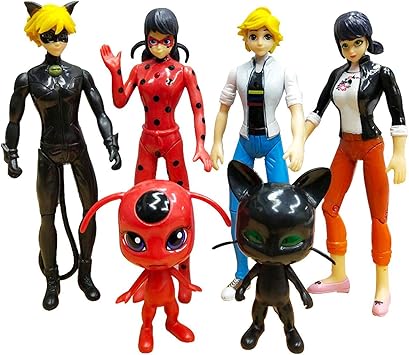 Vitadan 6pcs Ladybug Action Figure Ladybug And Cat Noir Miraculous Action Figures Miraculous Ladybug Toy Set Minifigures Ladybug Tikki Dolls 6